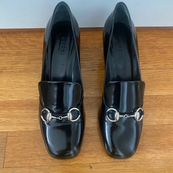 Gucci Black Vinyl Heeled Loafers - Picture 5 of 6